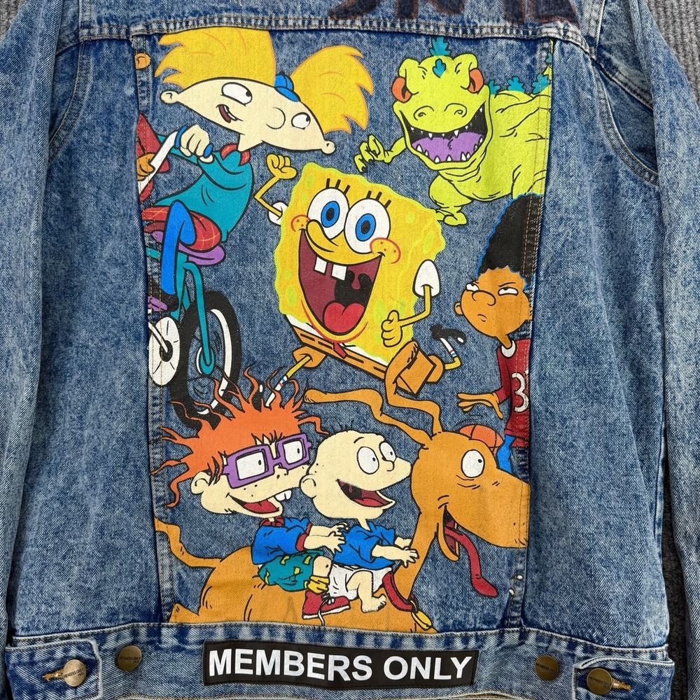 Members Only Nickelodeon Denim Jacket Graffiti Custom Y2K SpongeBob Rugrats L
